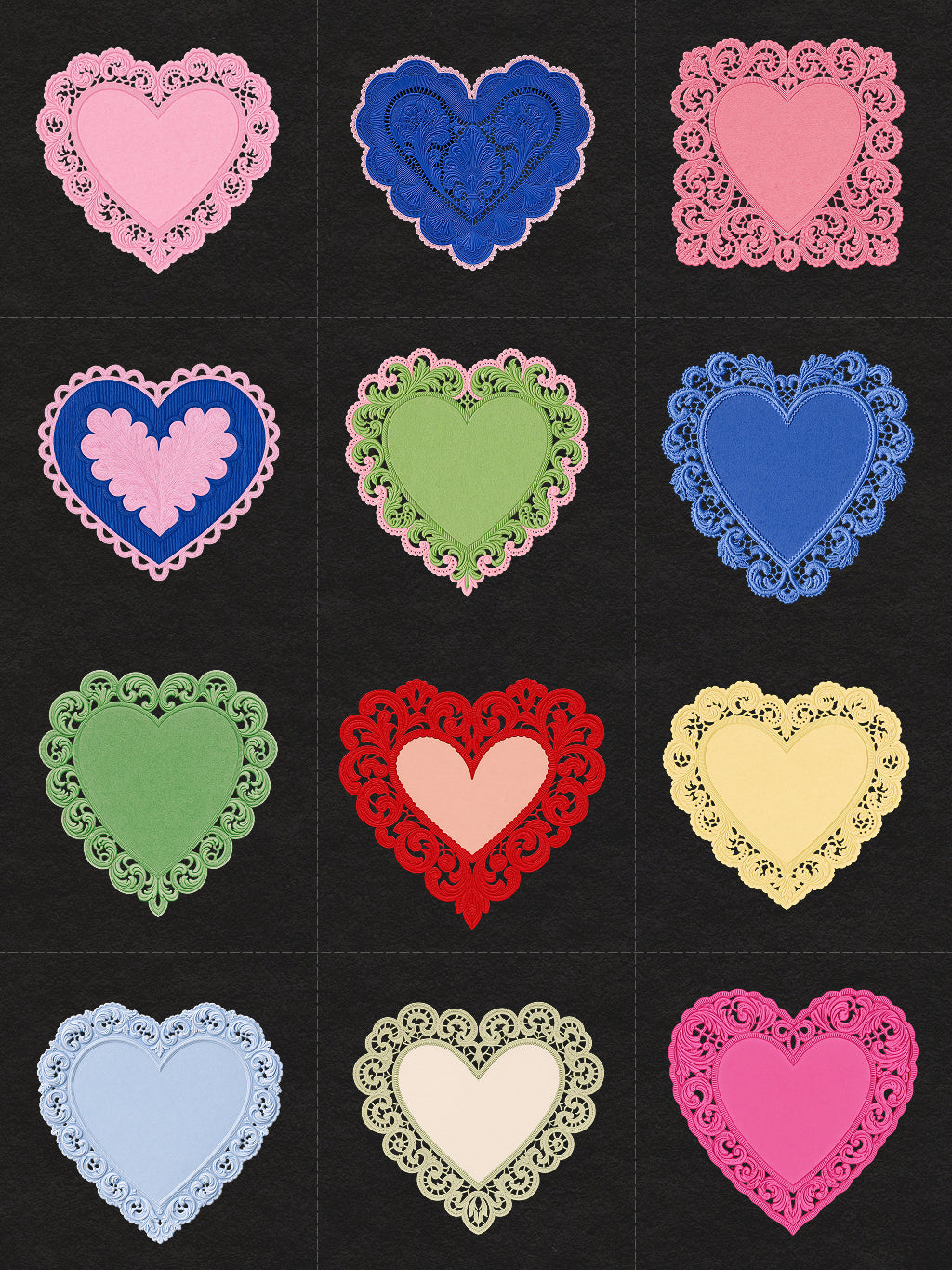 Heart Doilies Vibrant Colors