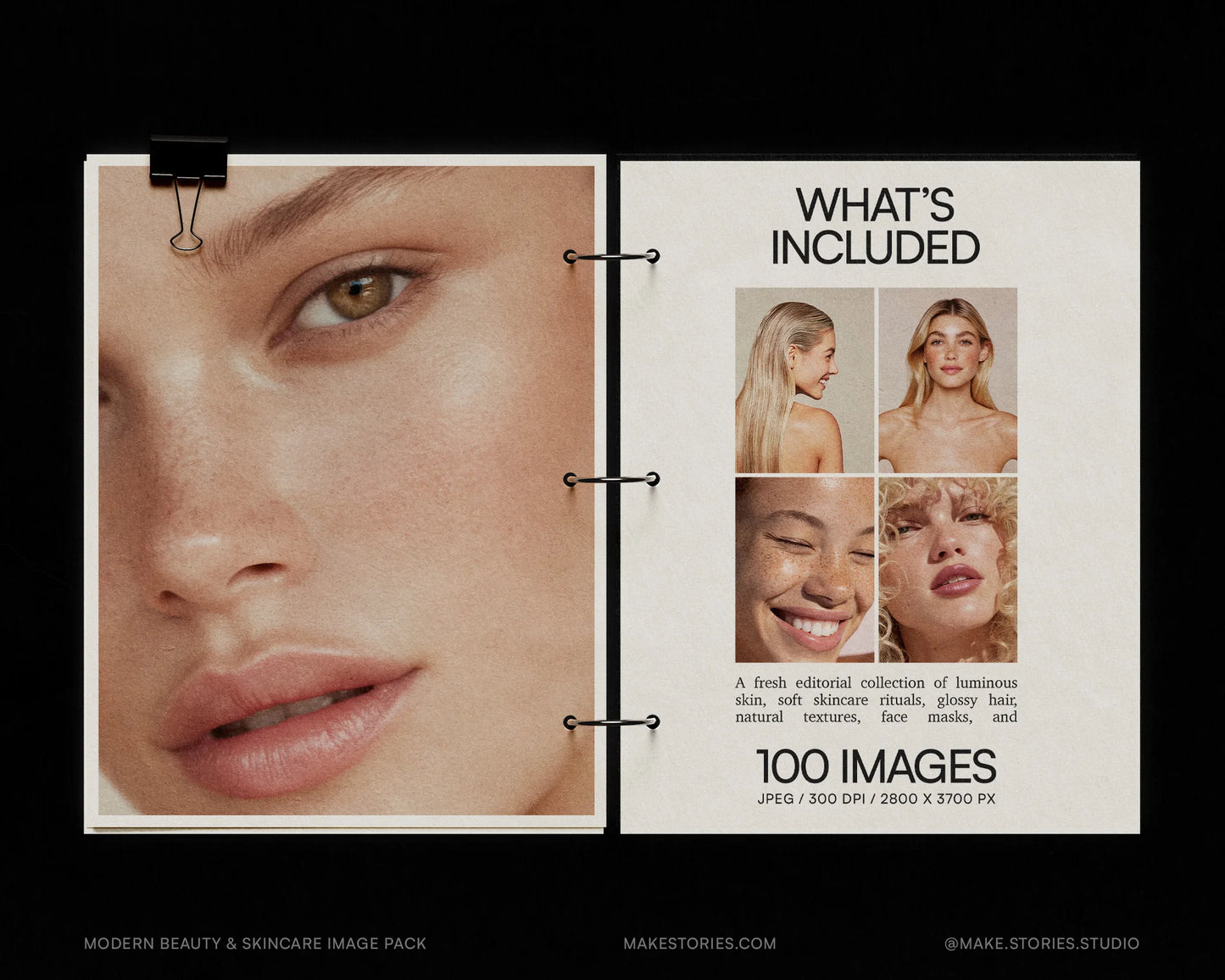 modern beauty and skincare image pack with a close-up of a face and product details.