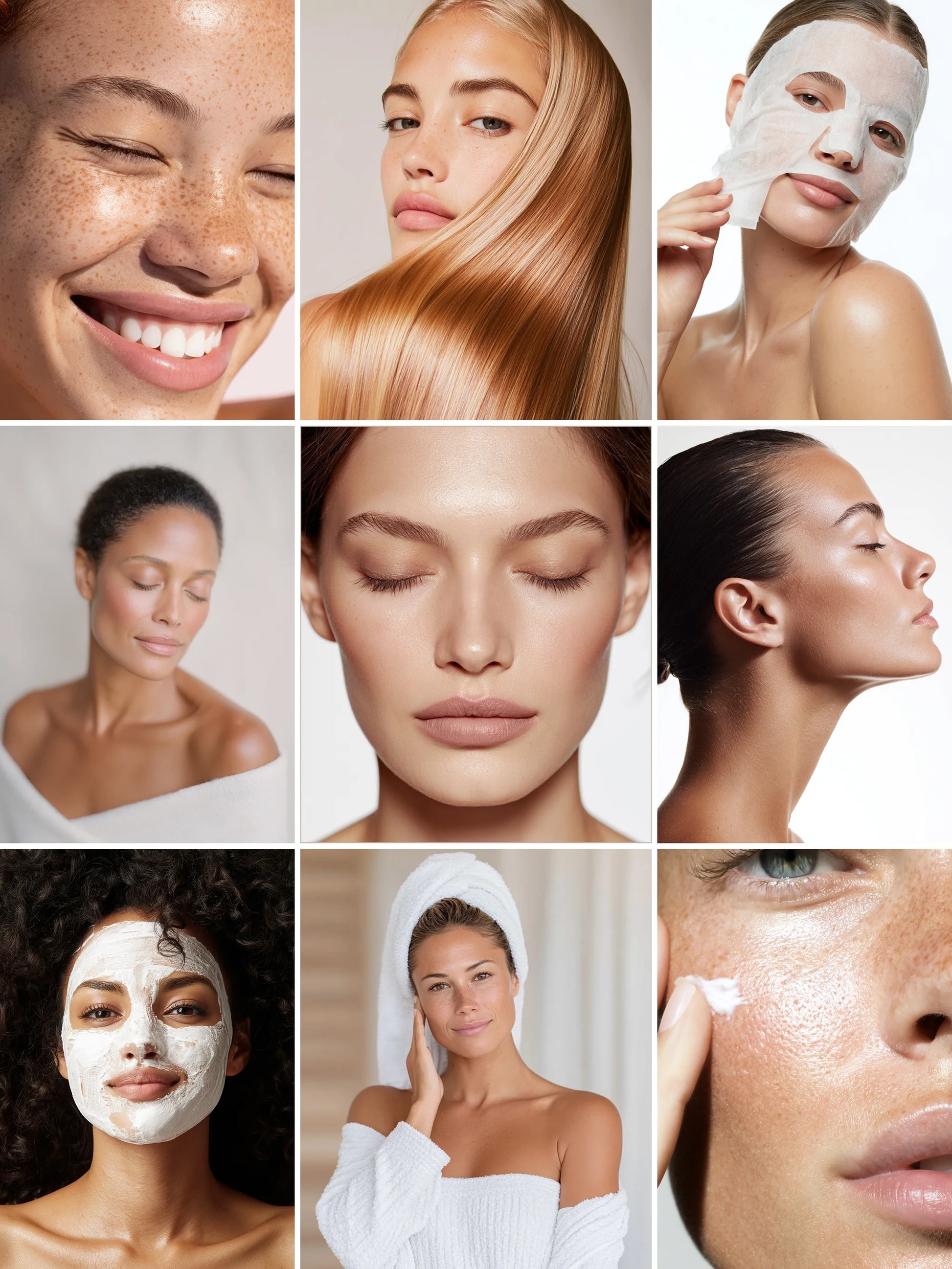 Collage of women applying skincare products and routines.