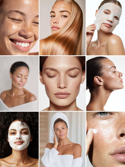 Collage of women applying skincare products and routines.
