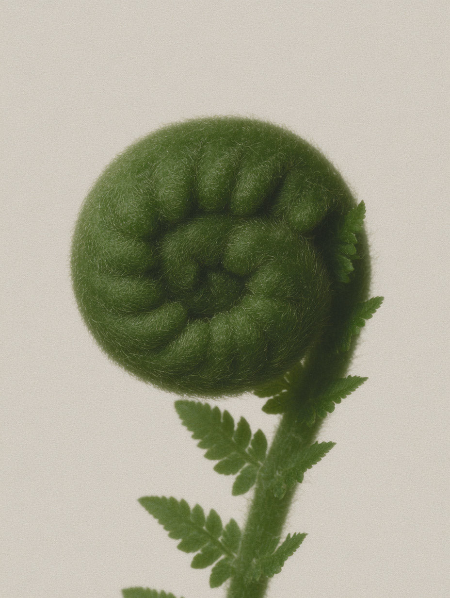 Free stock image Close-up of green fern spiral on beige background