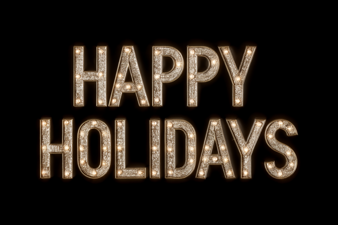 Free stock image - Happy Holidays Card text with golden lights