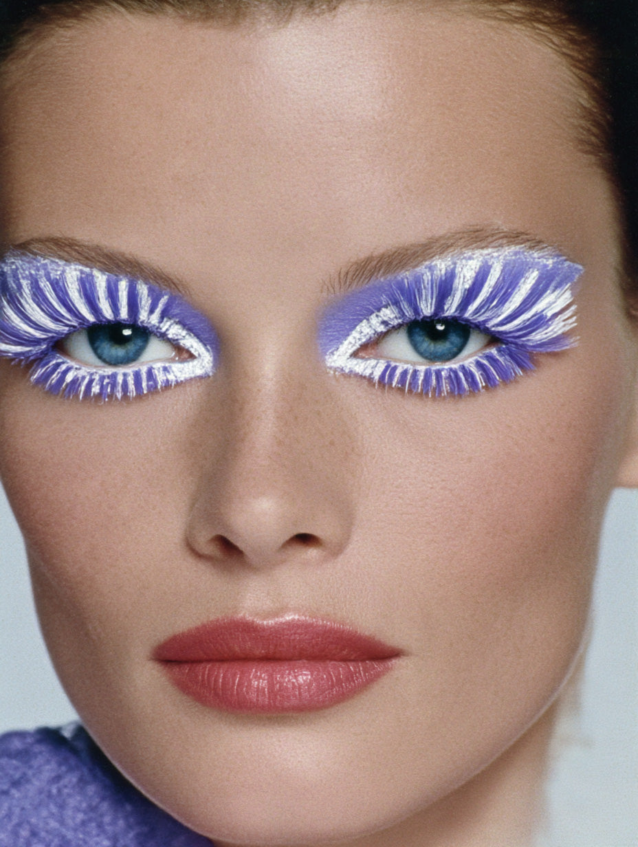 beauty model with avant-garde purple and white makeup