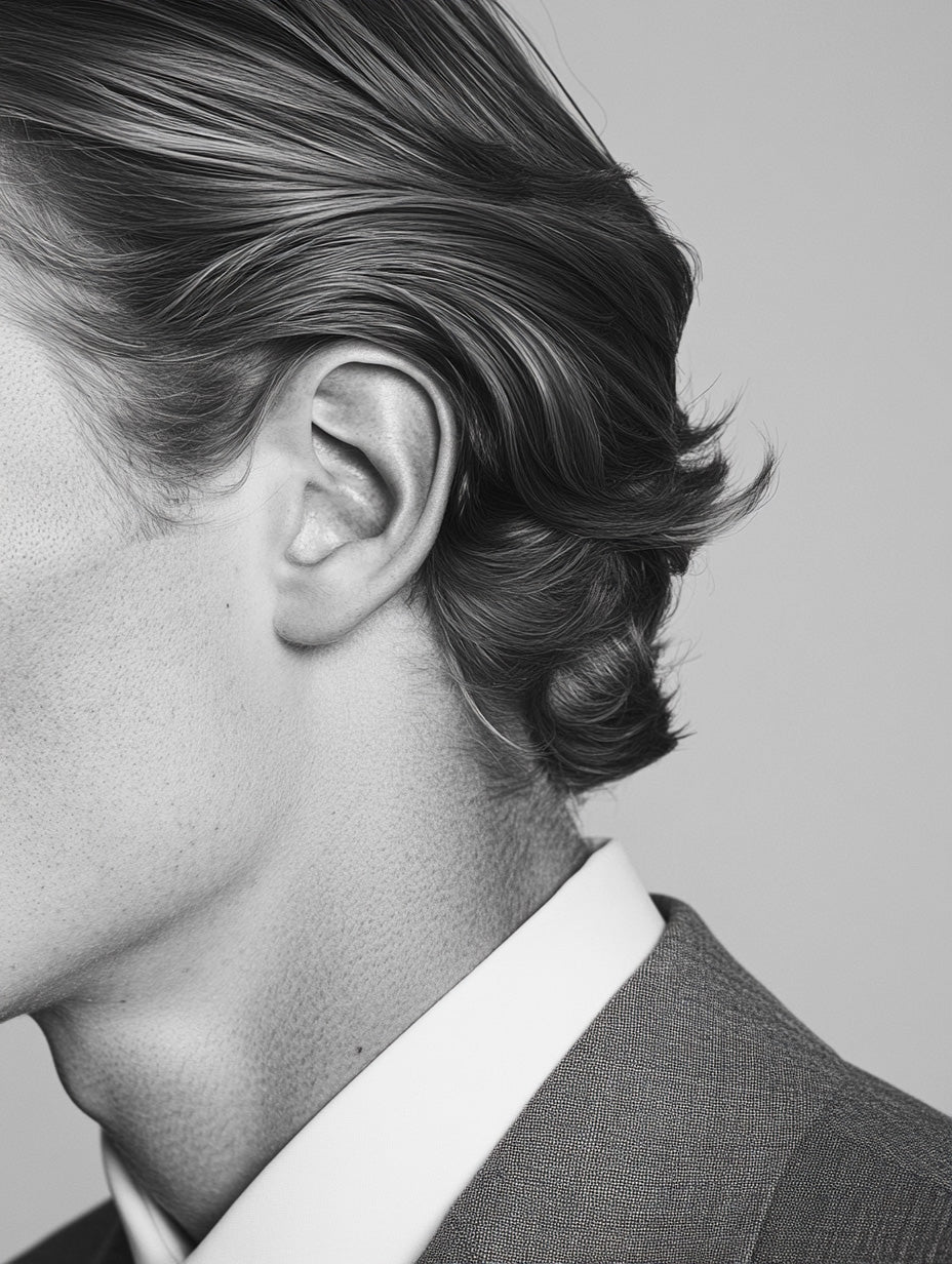 Free stock image editorial close-up ear black and white profile of man in suit