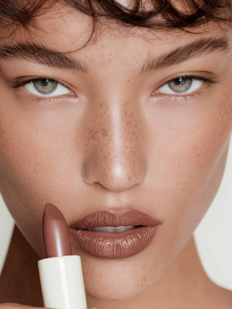 Free stock image Close-up of woman applying nude lipstick