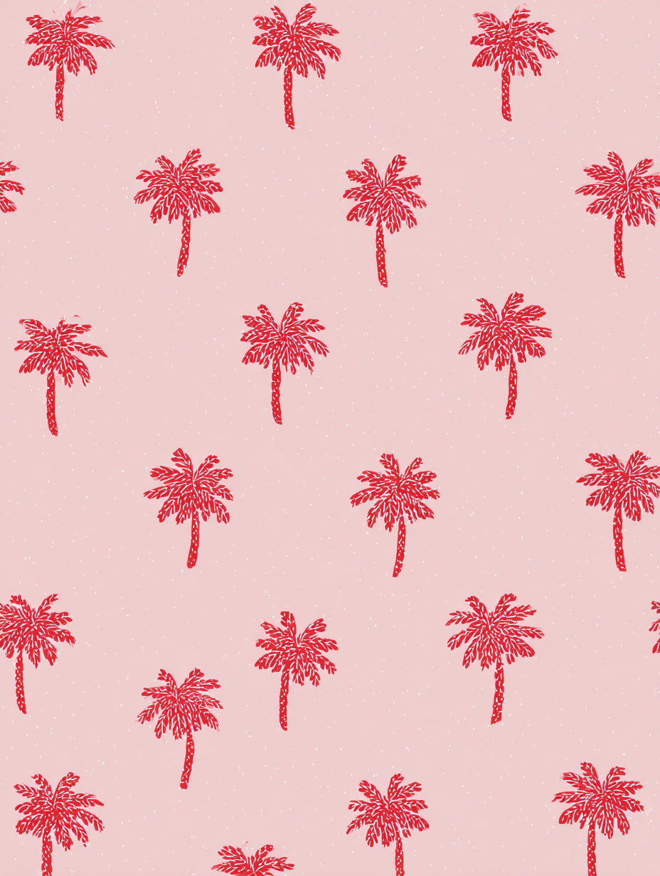 Free stock image - Seamless pattern of red palm tree illustrations on a light pink background.