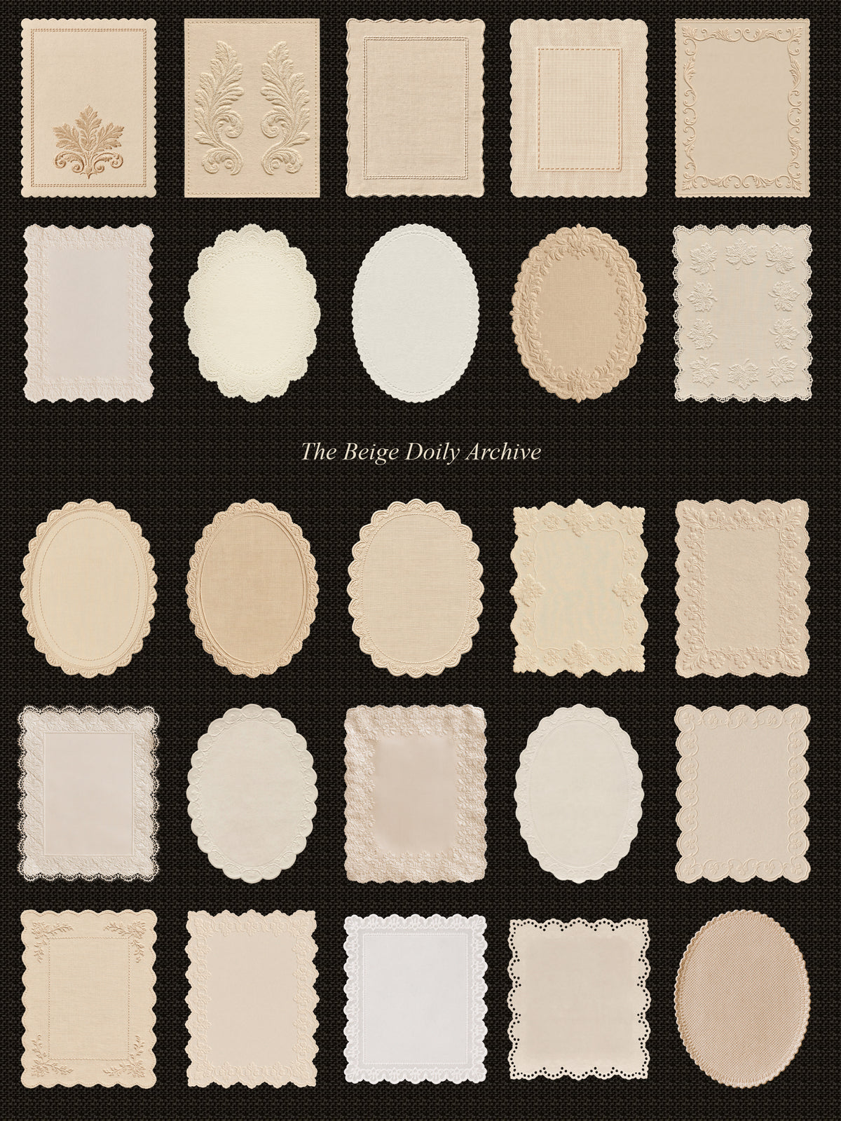 Grid of Paper Lace Doily Frames - Beige Vintage Aesthetic Scrapbooking and Social Media Graphic Design Resources