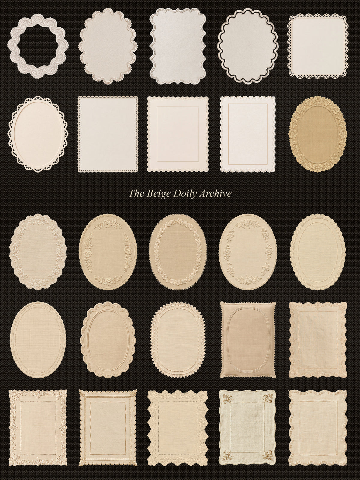 Grid of Paper Lace Doily Frames - Beige Vintage Aesthetic Scrapbooking and Social Media Graphic Design Resources